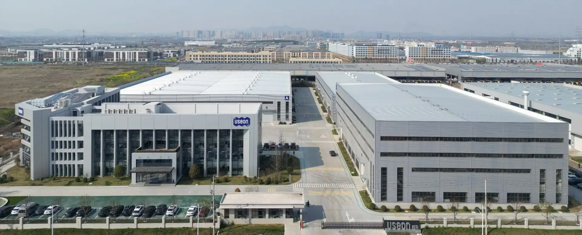 Aerial view of the USEON factory in Jurong, Jiangsu