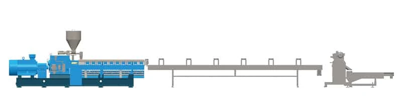 Implantation du système de granulation de joncs refroidis à l’air derrière une extrudeuse bivis