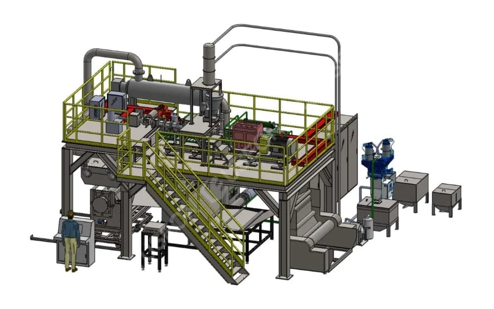 Plano de montaje en 3D de la máquina para tela no tejida meltblown
