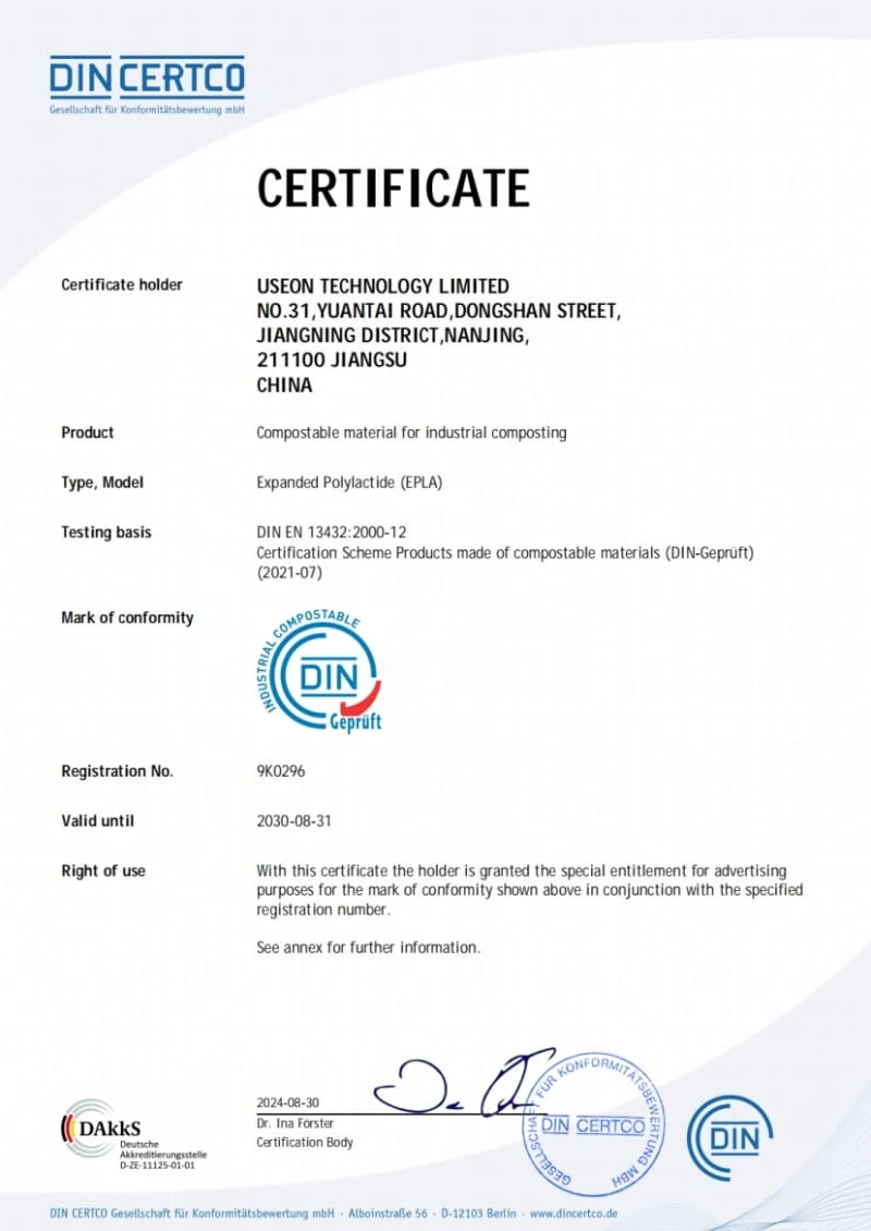 USEON EPLA DIN CERTCO Certificate