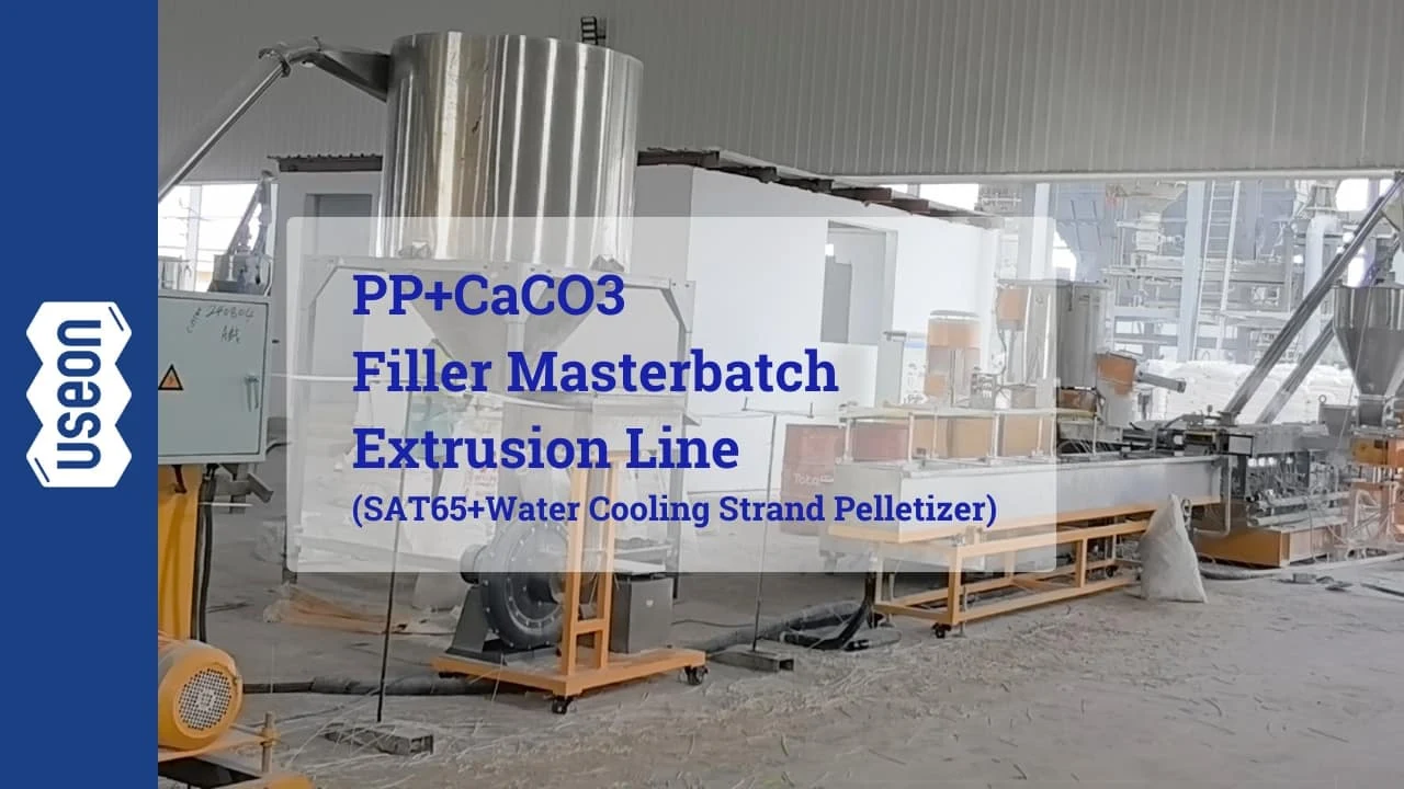 SAT65 Twin Screw Extruder with Water Cooling Strand Pelletizer for PP+CaCO3 Filler Masterbatch