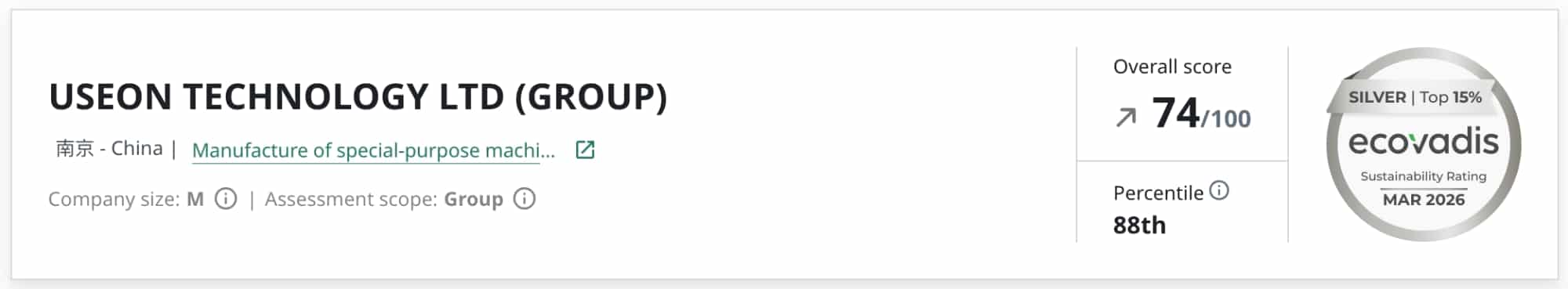 USEON Awarded EcoVadis Silver Medal 2026